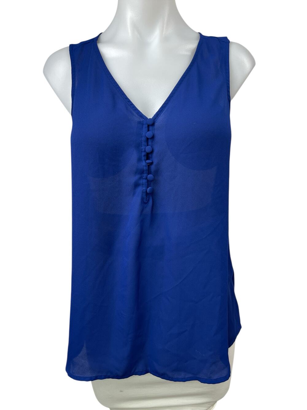 Apt. 9 Women's Blue Sleeveless V-Neck Button Front Tank Shirt Blouse Top Size M